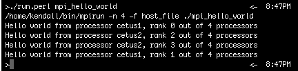 Running MPI Hello World application with multiple cores